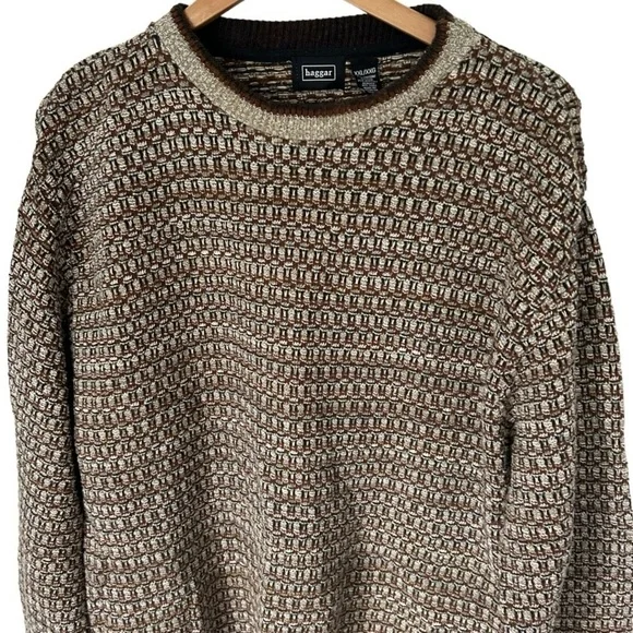 🌷 Vintage haggar Brown & Tan Woven Textured Grandpa Sweater